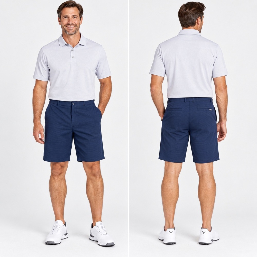 Greg Norman Men's Golf Shorts Size 40 Navy Blue Performance Stretch Plaid